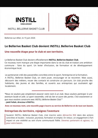 Communiqué  INSTILL X Bellerive Basket